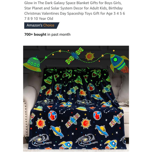 Kids Blanket 50"x40" Navy Orange‎ Space glow in the dark - Picture 1 of 7